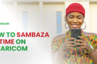 Text image displaying the words 'How to Sambaza Safaricom Credit'