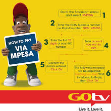 An image with steps on How to Pay GOtv