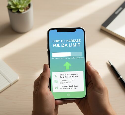 Text image displaying steps on How to Increase Fuliza Limit