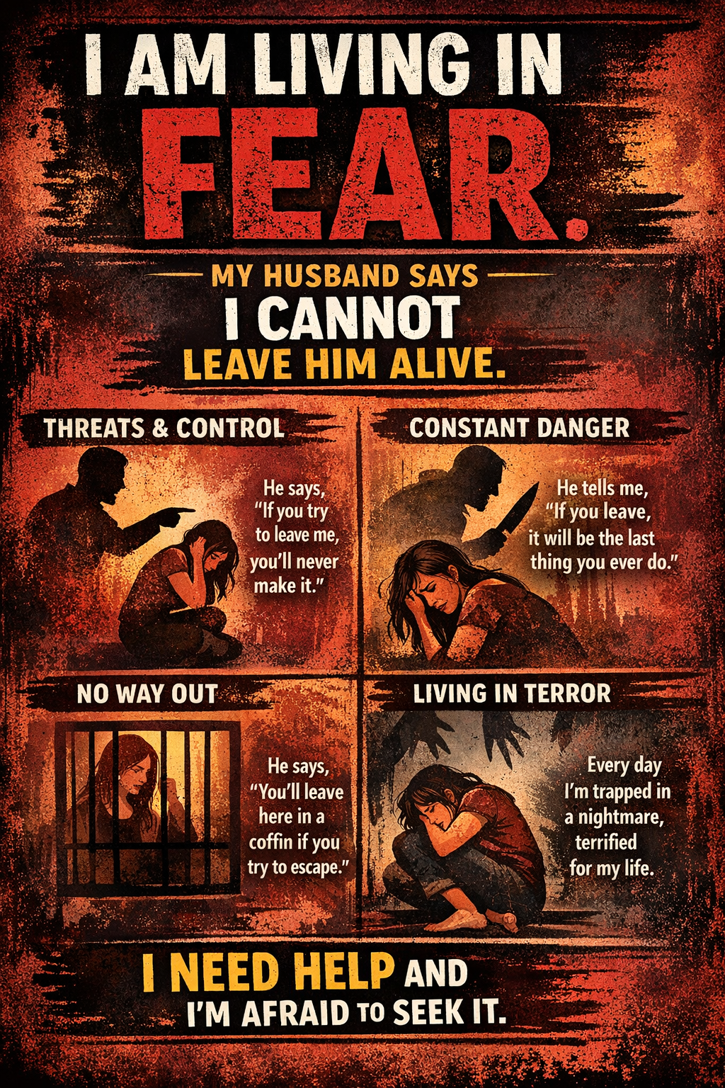 I Am Living in Fear. My Husband Says I Cannot Leave Him Alive