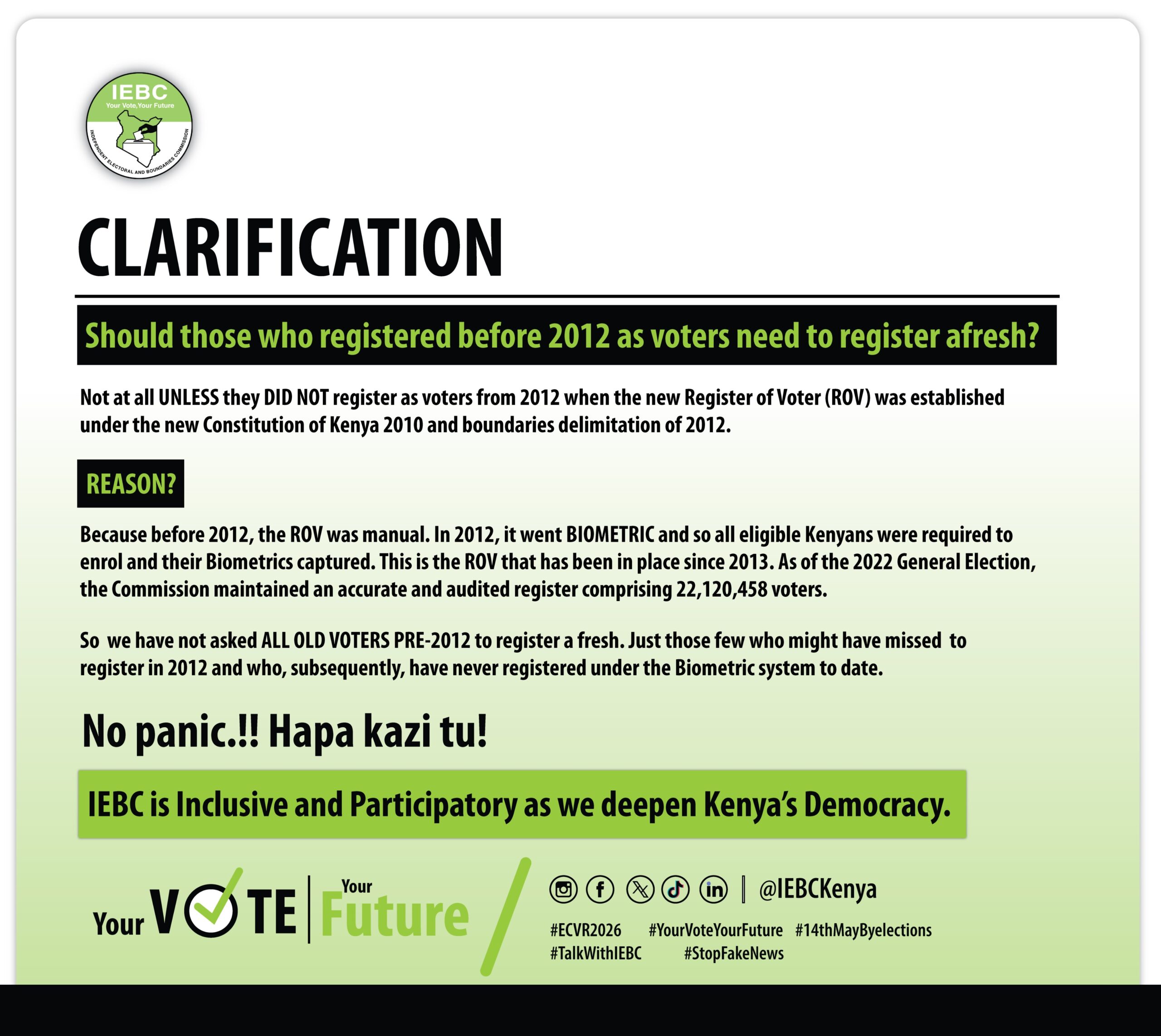 IEBC Clarifies Voter Details Confusion as Kenyans Question Missing Stream Numbers